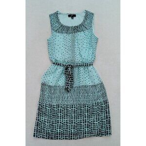 Gnu Women's Dress Size 8 Blue Black Print Belted Chiffon Sleeveless